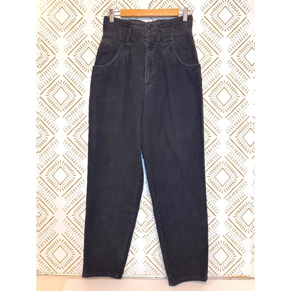 bonjour Pants - Vintage High Waisted Corduroy Pants Size 8 Pleated Tapered Preppy Winter Casual